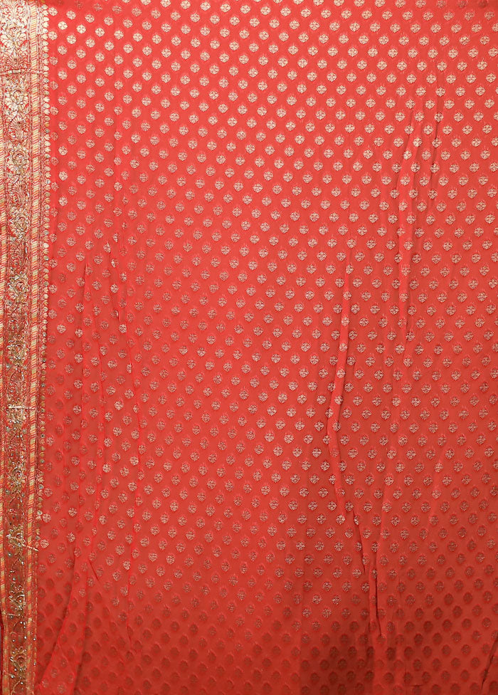 Red Handloom Pure Georgette Saree With Blouse Piece