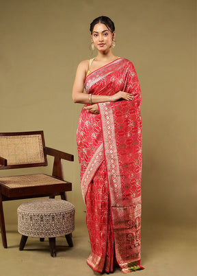 Red Handloom Pure Georgette Saree With Blouse Piece