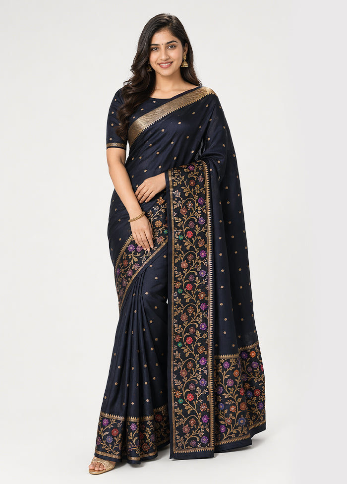 Black Handloom Katan Pure Silk Saree With Blouse Piece