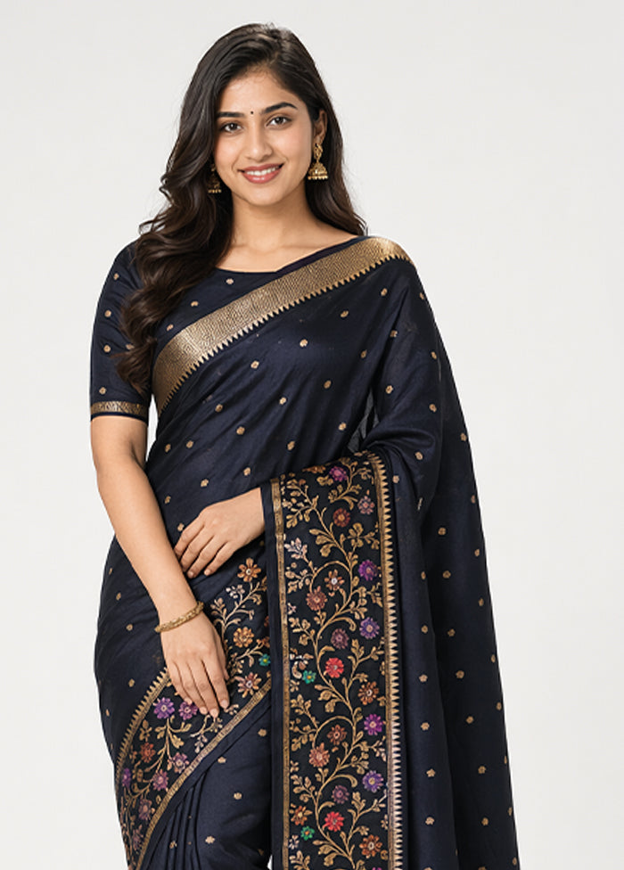 Black Handloom Katan Pure Silk Saree With Blouse Piece