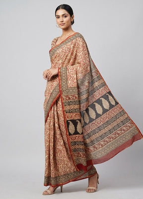 Cream Chanderi Silk Saree With Blouse Piece