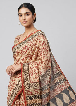 Cream Chanderi Silk Saree With Blouse Piece