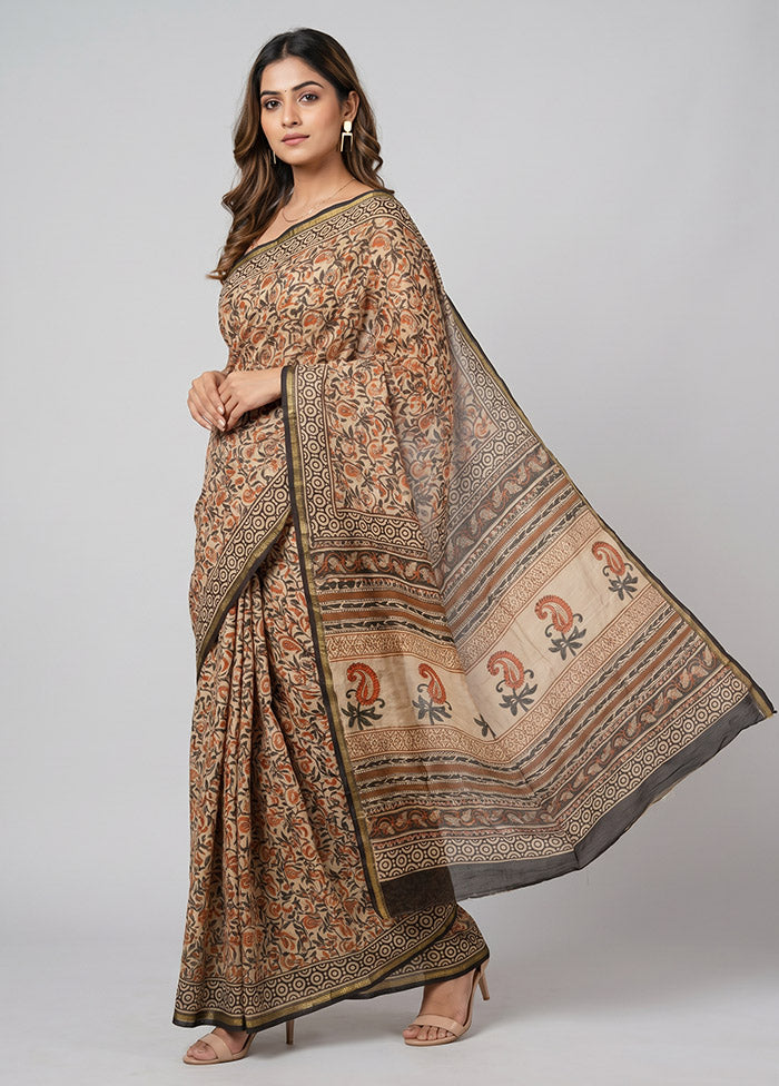 Cream Chanderi Silk Saree With Blouse Piece