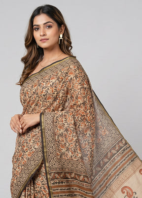 Cream Chanderi Silk Saree With Blouse Piece