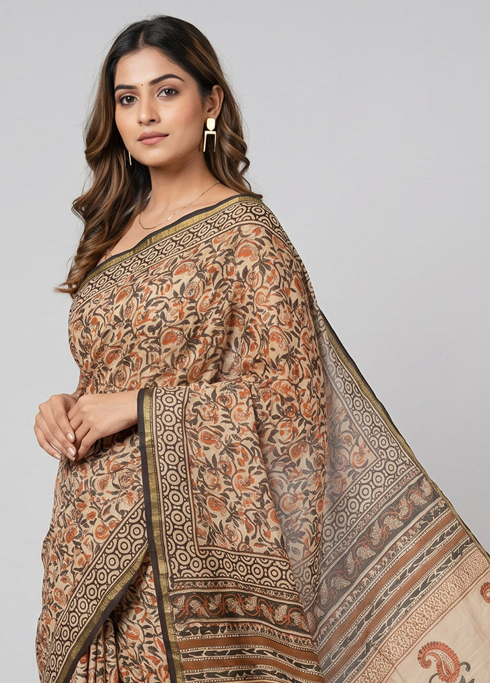 Cream Chanderi Silk Saree With Blouse Piece