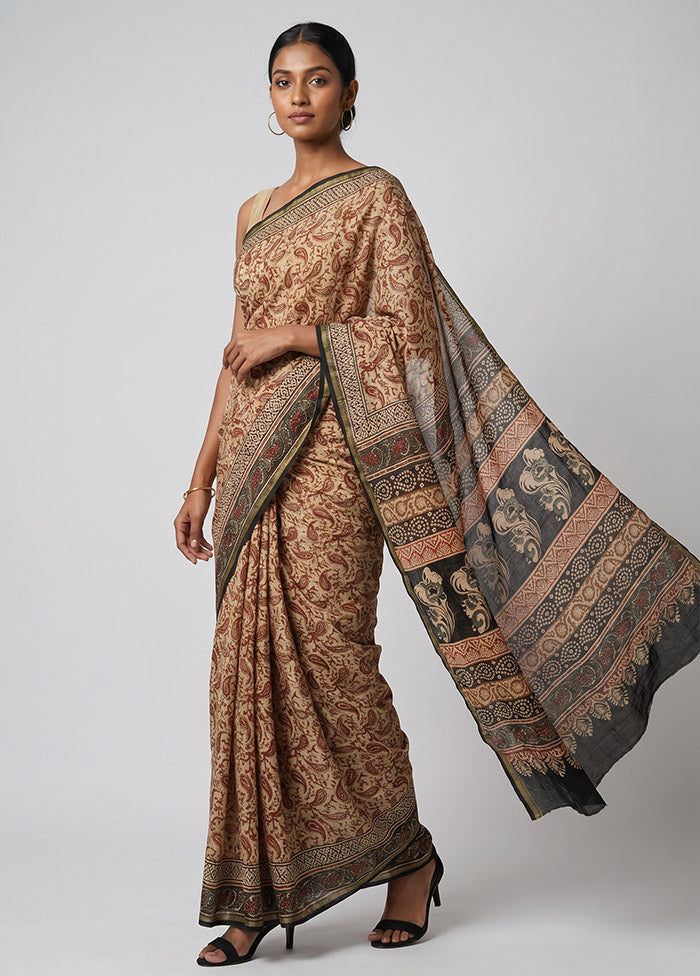 Cream Chanderi Silk Saree With Blouse Piece