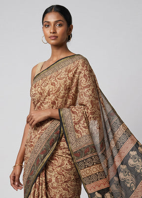 Cream Chanderi Silk Saree With Blouse Piece