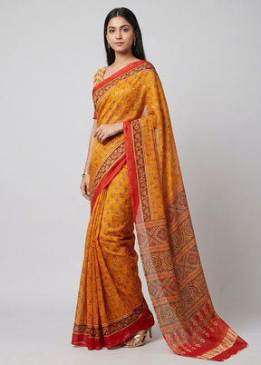 Rust Chanderi Silk Saree With Blouse Piece