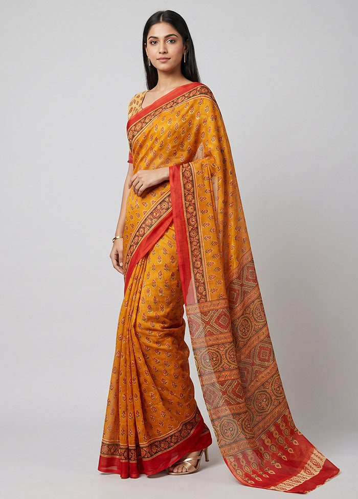 Rust Chanderi Silk Saree With Blouse Piece