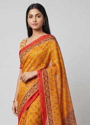 Rust Chanderi Silk Saree With Blouse Piece