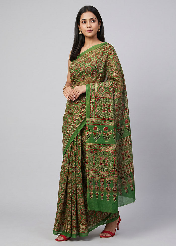Green Chanderi Silk Saree With Blouse Piece