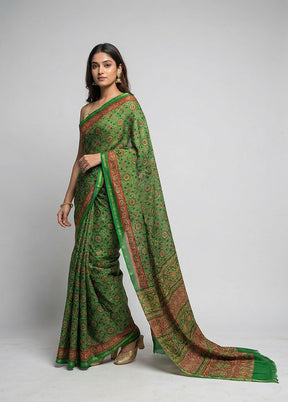 Green Chanderi Silk Saree With Blouse Piece