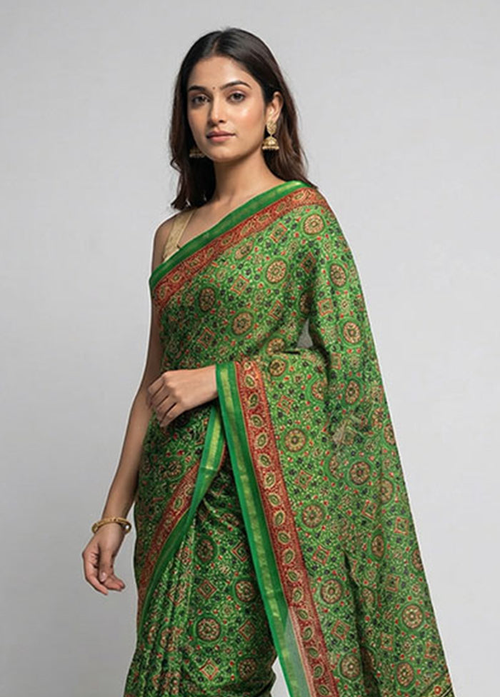 Green Chanderi Silk Saree With Blouse Piece