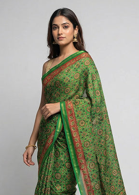 Green Chanderi Silk Saree With Blouse Piece