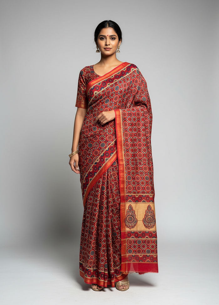 Maroon Chanderi Silk Saree With Blouse Piece