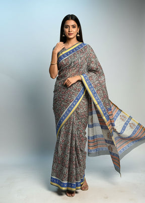 Grey Chanderi Silk Saree With Blouse Piece