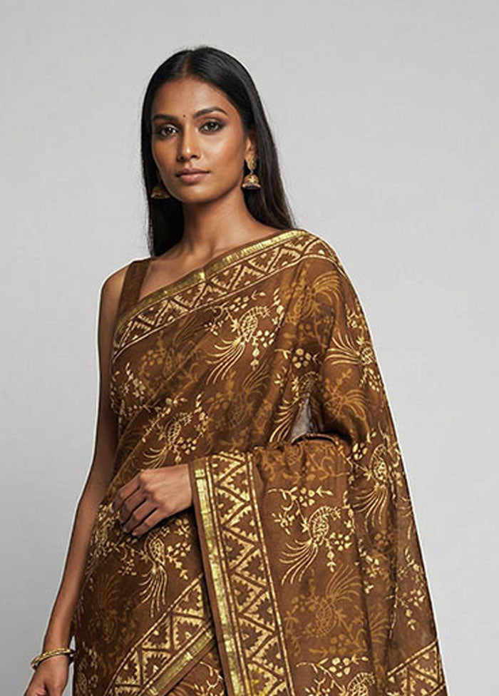 Green Chanderi Silk Saree With Blouse Piece