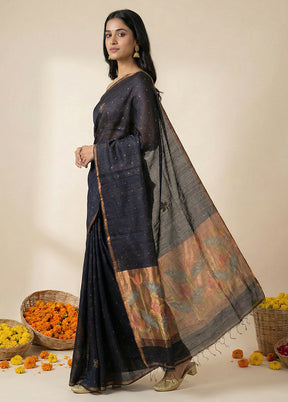 Black Handloom Matka Pure Silk Saree With Blouse Piece