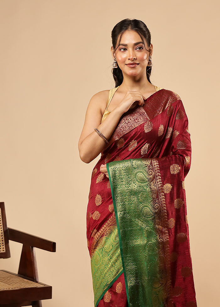 Green Dupion Silk Saree With Blouse Piece