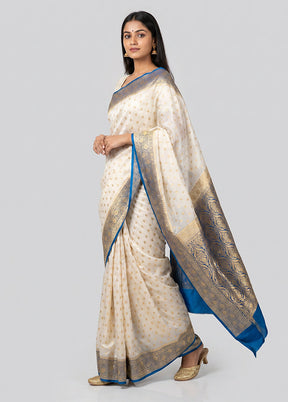 White Banarasi Silk Saree With Blouse Piece