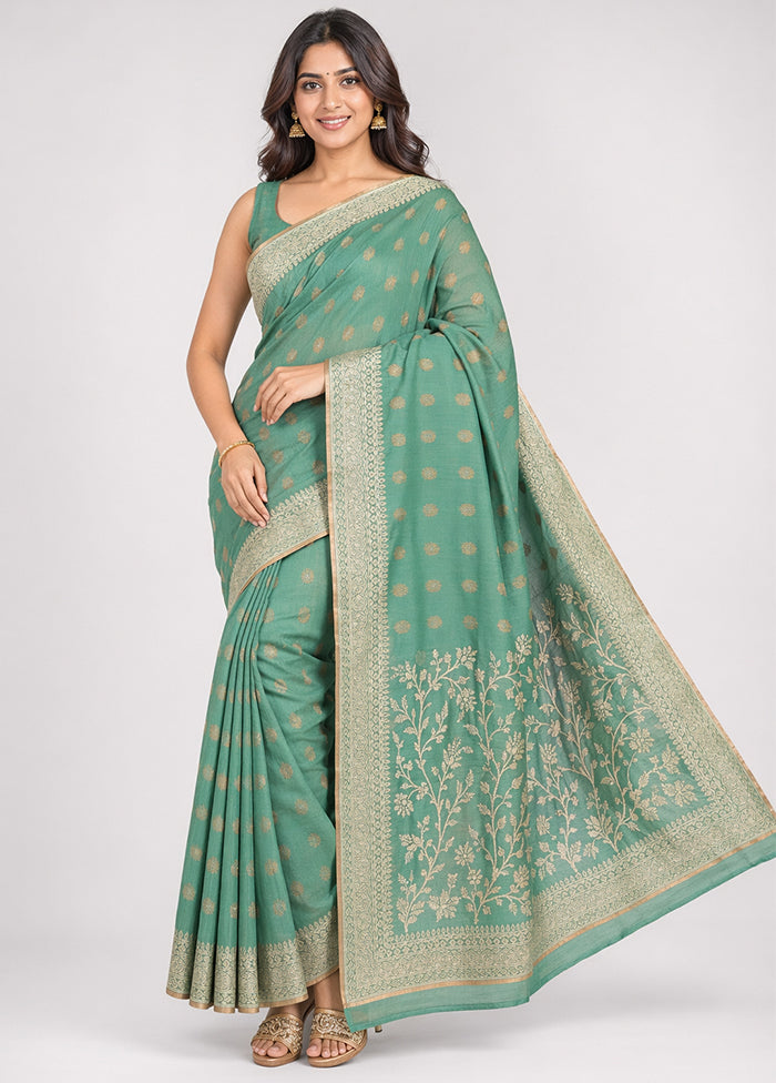 Green Organza Saree With Blouse Piece
