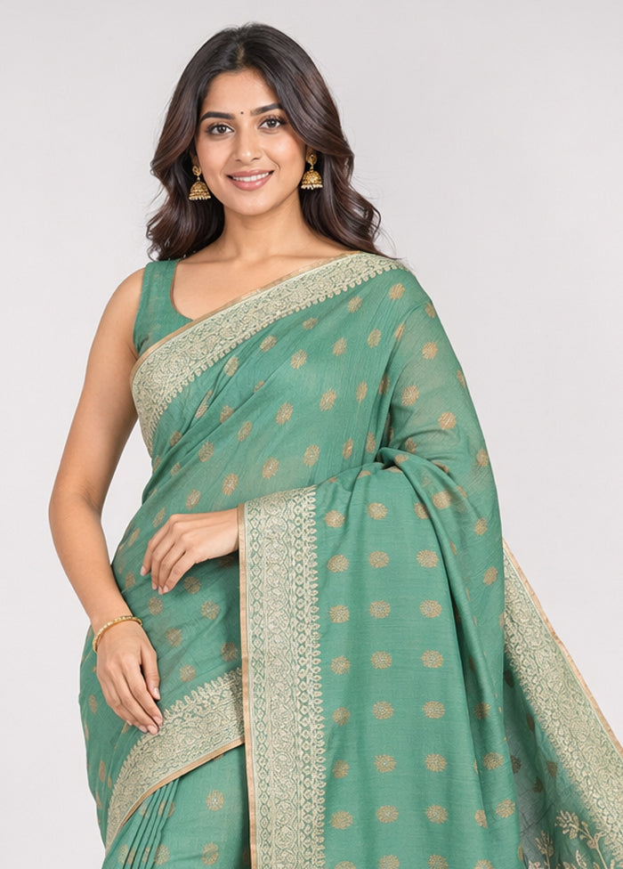 Green Organza Saree With Blouse Piece