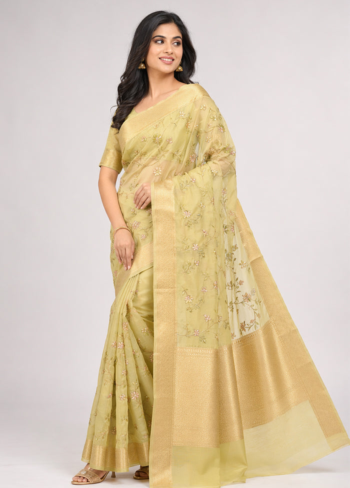 Green Tissue Silk Saree With Blouse Piece
