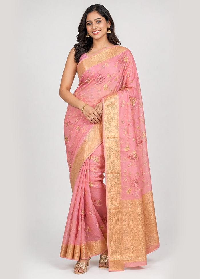 Pink Tissue Silk Saree With Blouse Piece