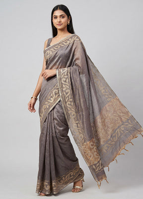 Brown Tissue Silk Saree With Blouse Piece