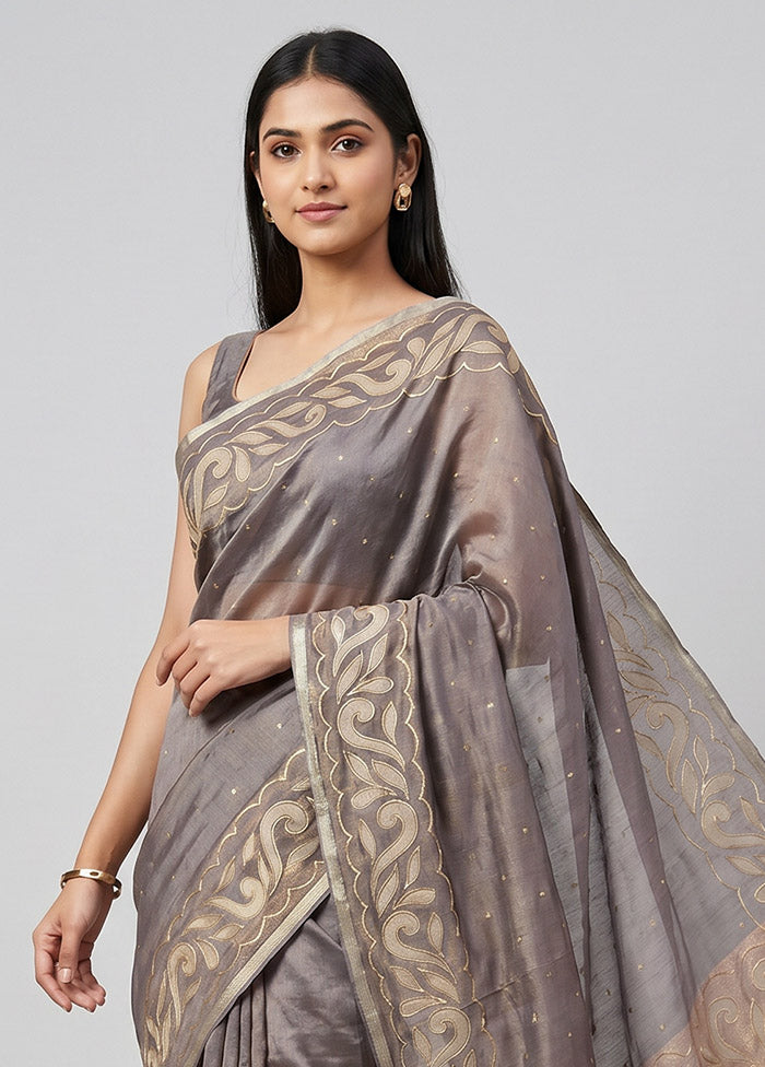 Brown Tissue Silk Saree With Blouse Piece