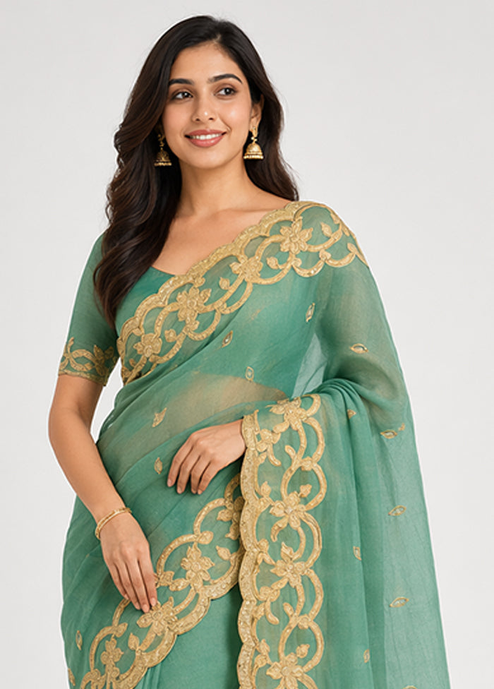 Blue Pure Cotton Saree With Blouse Piece