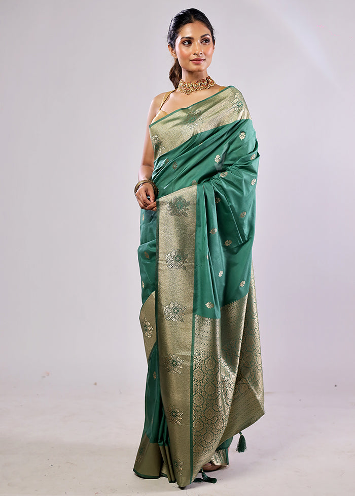 Green Katan Silk Saree With Blouse Piece
