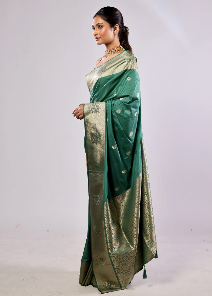 Green Katan Silk Saree With Blouse Piece