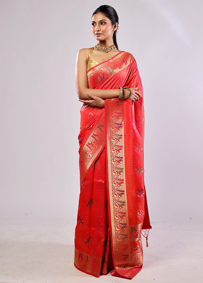 Rust Katan Silk Saree With Blouse Piece
