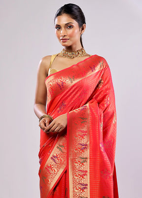 Rust Katan Silk Saree With Blouse Piece