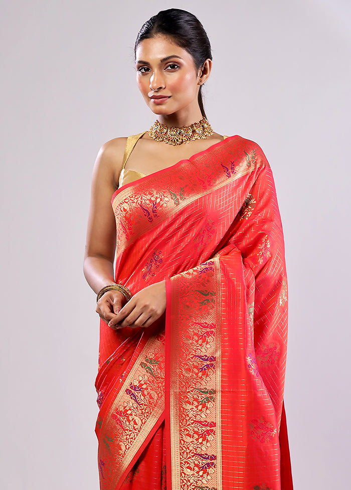 Rust Katan Silk Saree With Blouse Piece