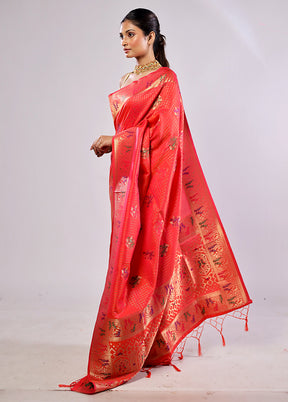 Rust Katan Silk Saree With Blouse Piece