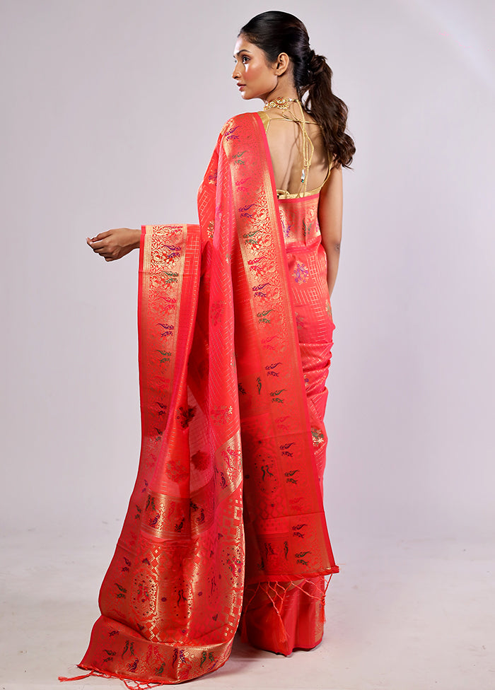 Rust Katan Silk Saree With Blouse Piece