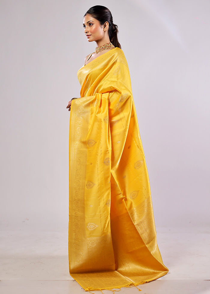 Yellow Katan Silk Saree With Blouse Piece