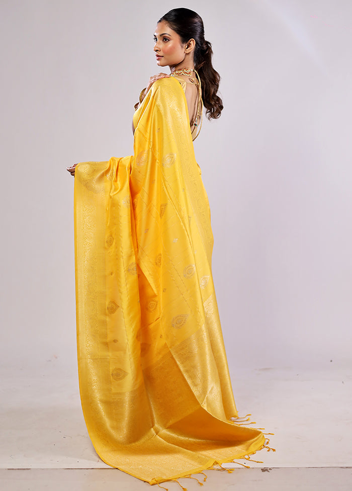 Yellow Katan Silk Saree With Blouse Piece