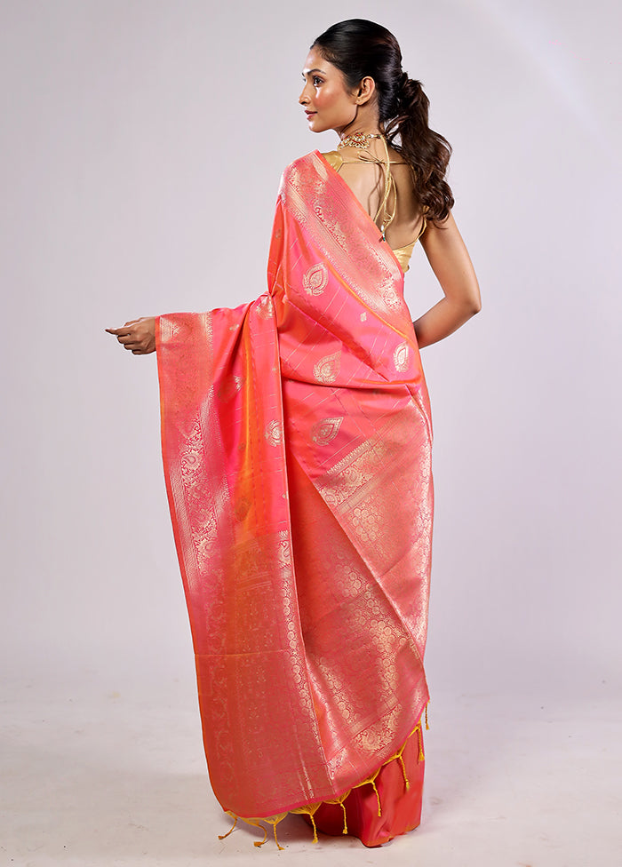 Pink Katan Silk Saree With Blouse Piece