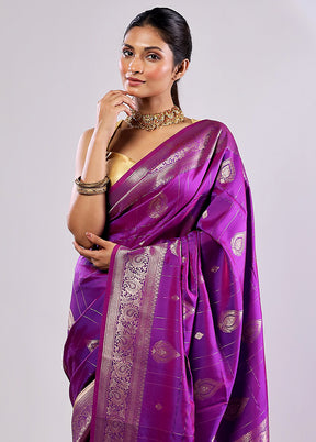Purple Katan Silk Saree With Blouse Piece