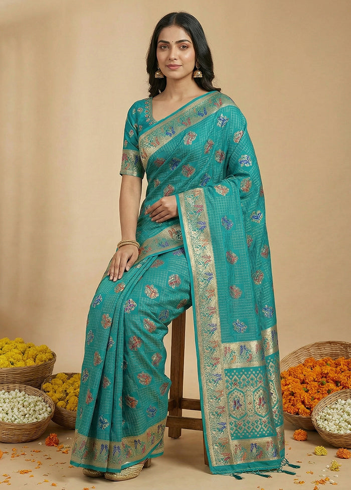 Green Katan Silk Saree With Blouse Piece
