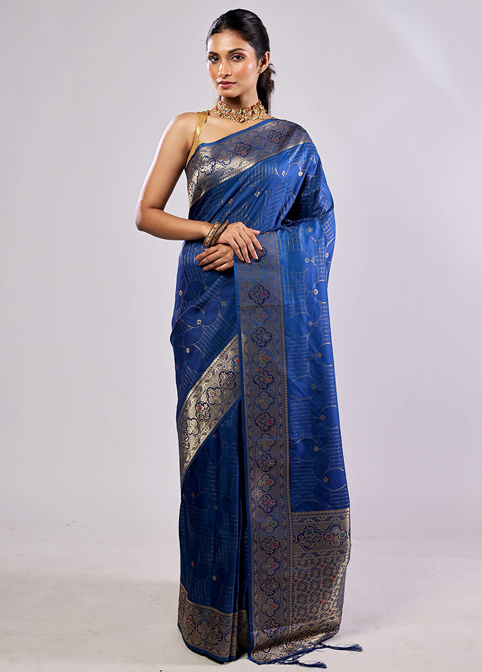 Blue Katan Silk Saree With Blouse Piece