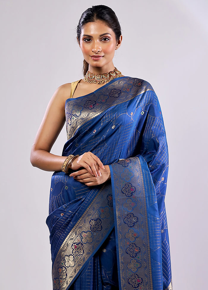 Blue Katan Silk Saree With Blouse Piece