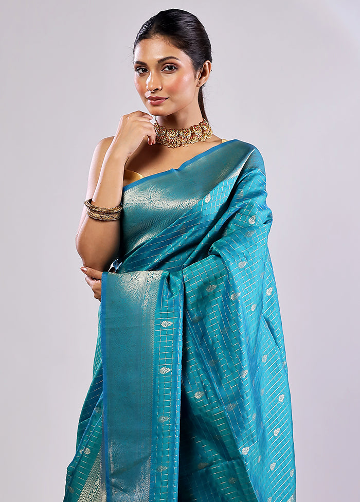 Blue Katan Silk Saree With Blouse Piece
