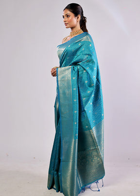 Blue Katan Silk Saree With Blouse Piece