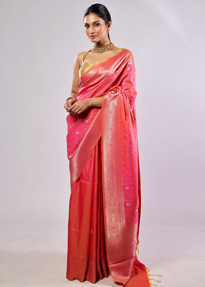 Pink Katan Silk Saree With Blouse Piece