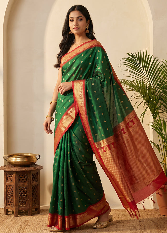 Green Kanjivaram Silk Saree With Blouse Piece