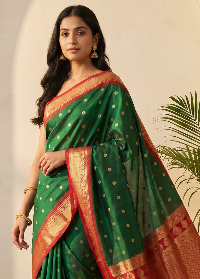 Green Kanjivaram Silk Saree With Blouse Piece